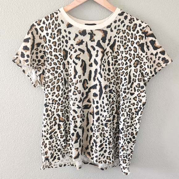 ATM Anthony Thomas Melillo Schoolboy Crewneck Tee XL Leopard Print Shirt Top - Picture 1 of 9